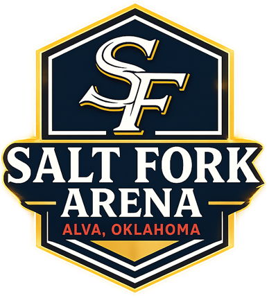 Salt Fork Arena logo — a hexagonal badge featuring stylized “SF” initials at the top and the words “Salt Fork Arena, Alva, Oklahoma” below. The logo represents the Salt Fork Arena event center and arena brand in Alva, Oklahoma.